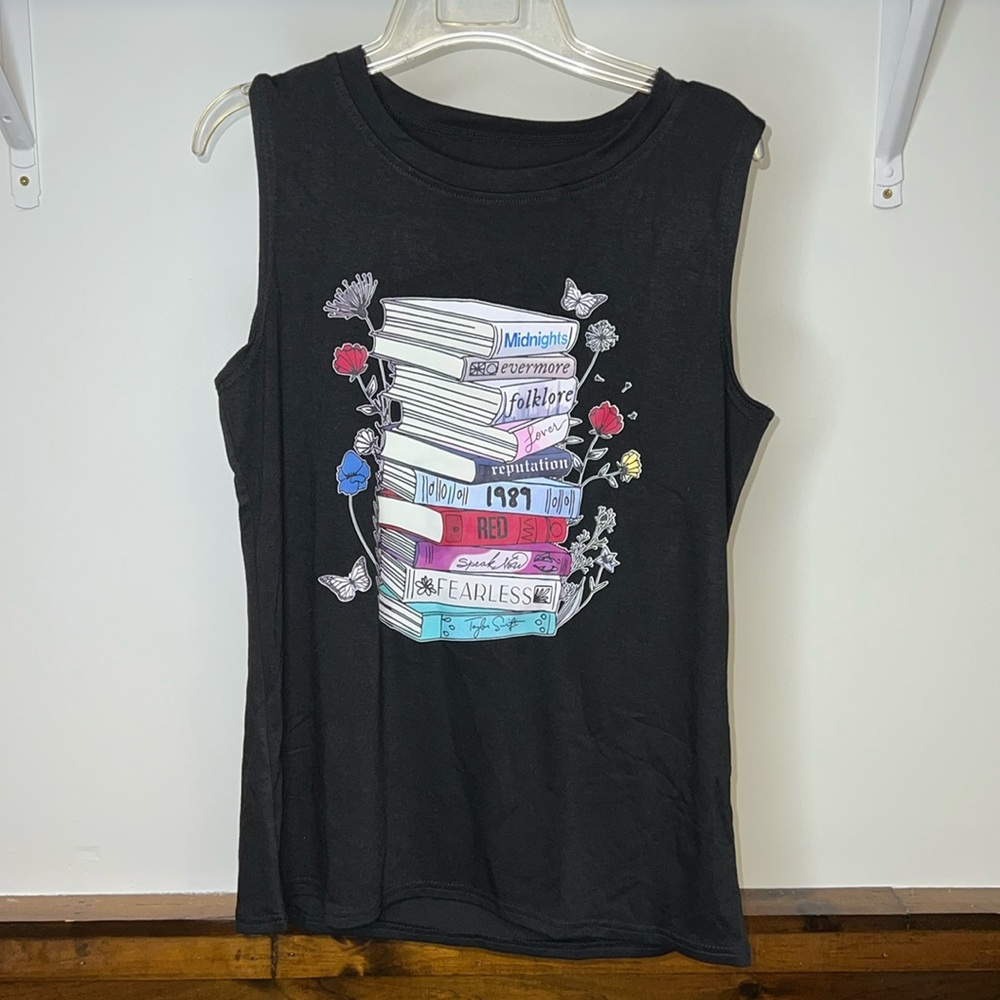 Taylor Swift Album Titles Black Tanktop- M